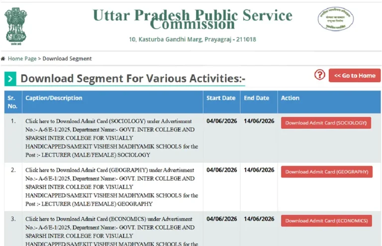 UPPSC GIC Lecturer Admit Card 2026 Out, Direct Download Hall Ticket Link at uppsc.up.nic.in